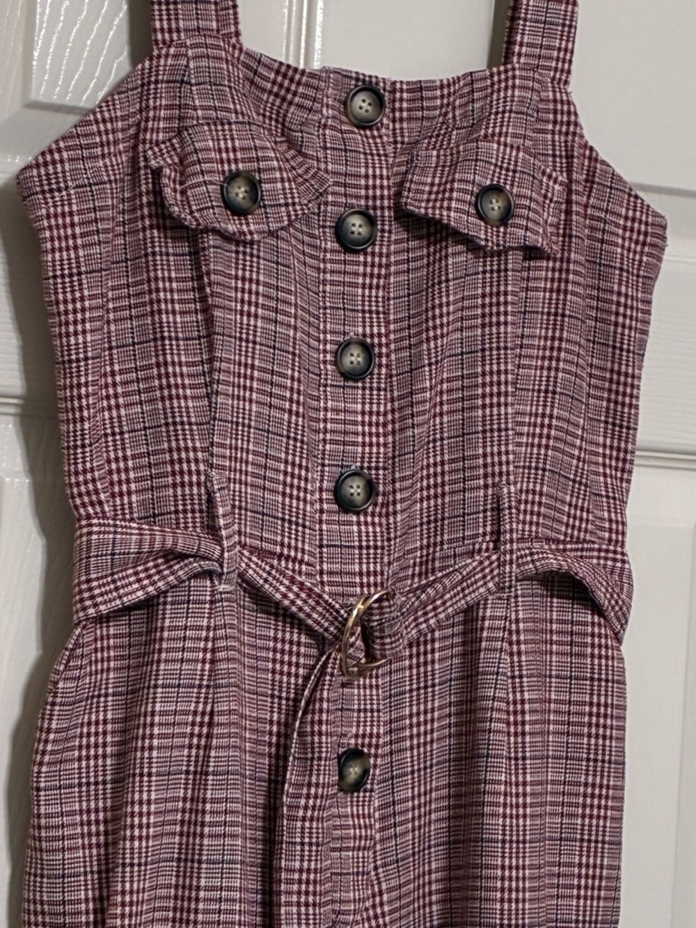 CHARLOTTE RUSSE Plaid jumpsuit Size Medium Maroon/Dark blue/cream slight flare - Picture 3 of 7